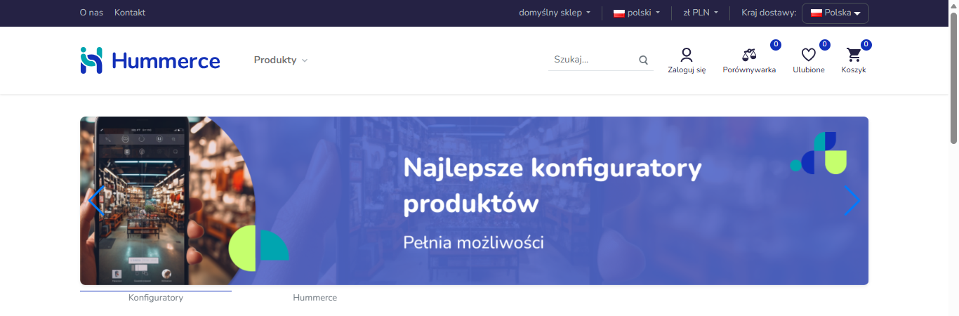 Slider banerów na stronie głównej sklepu Hummerce (szablon Bootstrap 5) z zakładkami nazw banerów