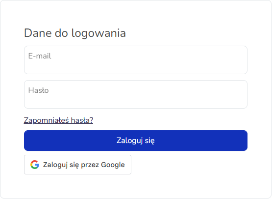 Przycisk "Zaloguj się przez Google" na stronie logowania w sklepie Hummerce, pod polami e-mail, hasło i linkiem "Zapomniałeś hasła?"