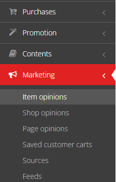 The "Product reviews", "Store reviews", and "Page reviews" menu items under Marketing in the Hummerce panel