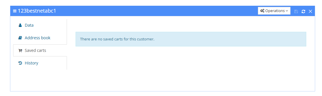 Customer's saved carts in the Hummerce panel, Saved carts tab on the customer card