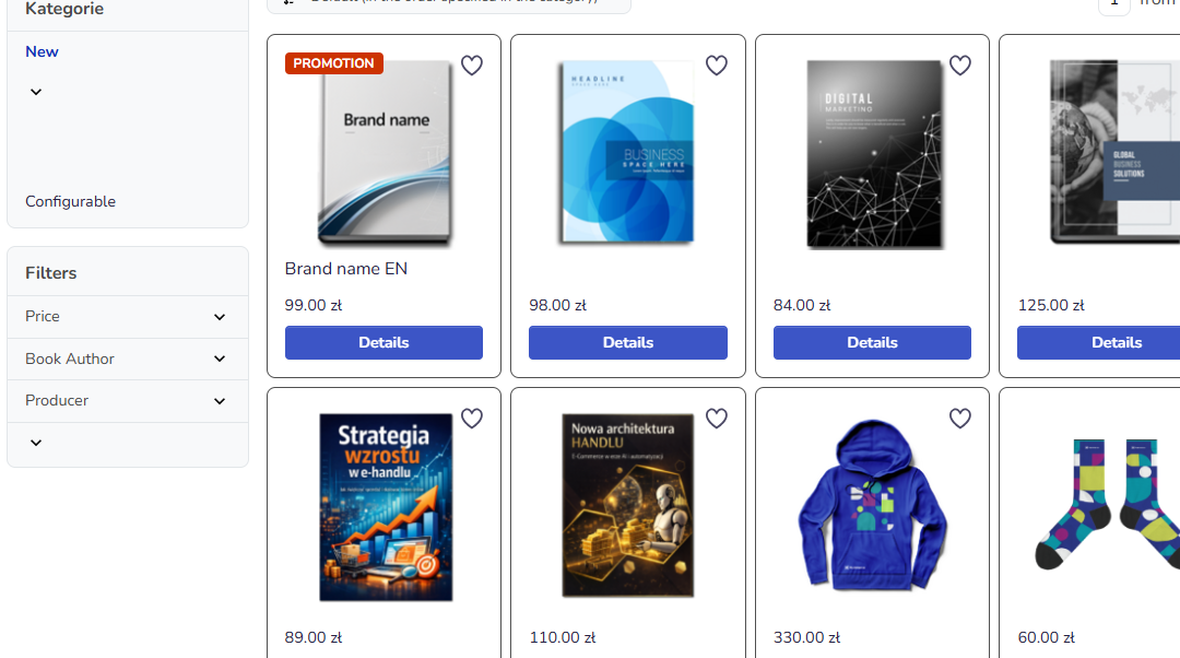 List of products marked as new arrivals in the Hummerce store - tiles with name, price and a View button