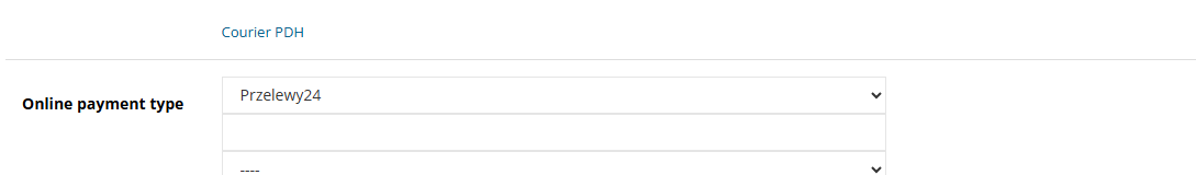 The "Online payment type" setting of a selected bank payment in the Hummerce panel, with the method's identifier and name