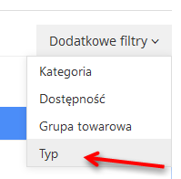 Dodatkowy filtr Typ w panelu Hummerce, z opcją pokazania tylko szablonów
