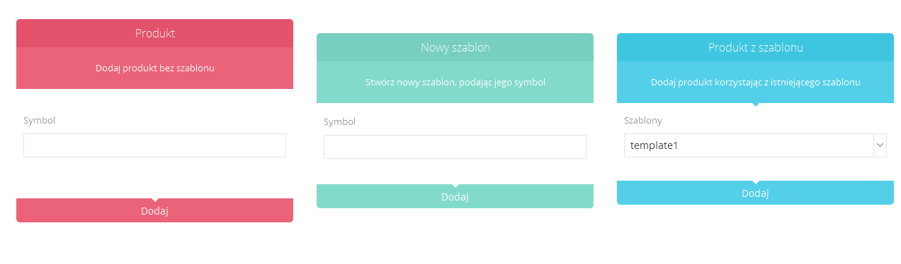Trzy sposoby dodania towaru w panelu Hummerce: bez szablonu, nowy szablon albo towar z istniejącego szablonu