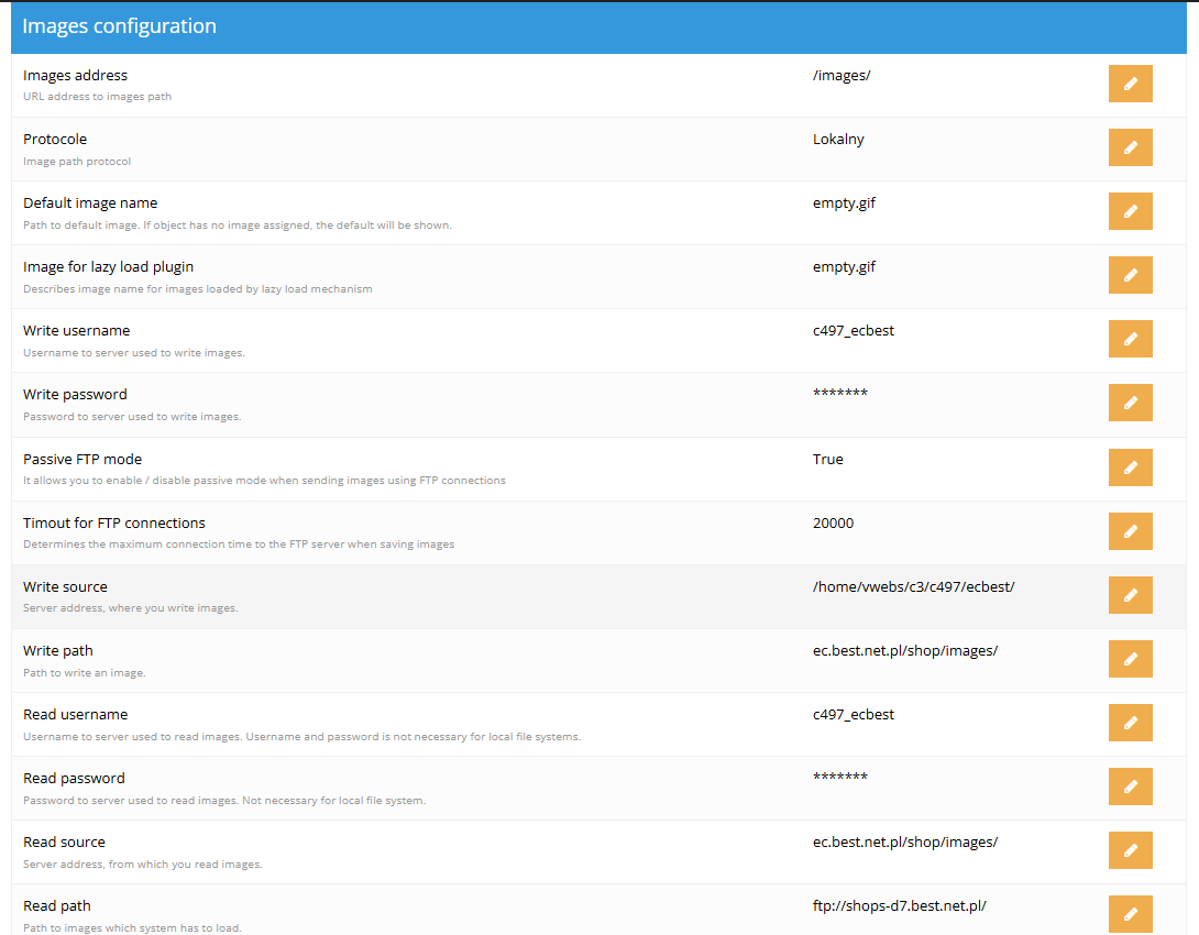 Image configuration settings in the Hummerce panel: resizing, conversion to WEBP and AVIF, compression quality