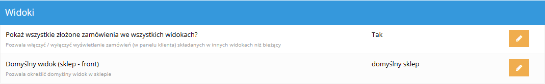 Ustawienia widoków w panelu Hummerce (Konfiguracja - Ustawienia, grupa Widoki): zamówienia we wszystkich widokach i domyślny widok sklepu